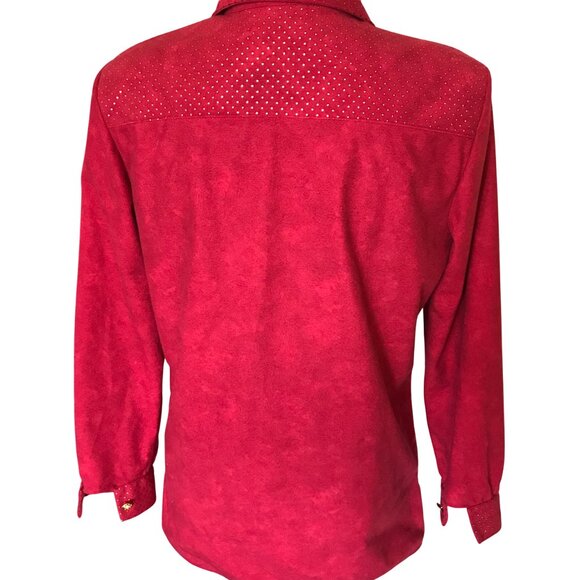 Jordana Metallic Dot Tunic: Vintage 70s Blouse, Red w/Gold Dots, Size Small 6-8 - Picture 5 of 9